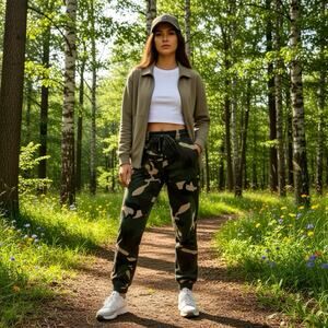 Roma Studio Women Junior S Cargo Joggers Pants Camouflage PullOn Pockets